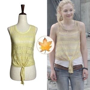 Chloe K • Yellow Floral Lace Tie Front Tank Top S ASO Beth Greene